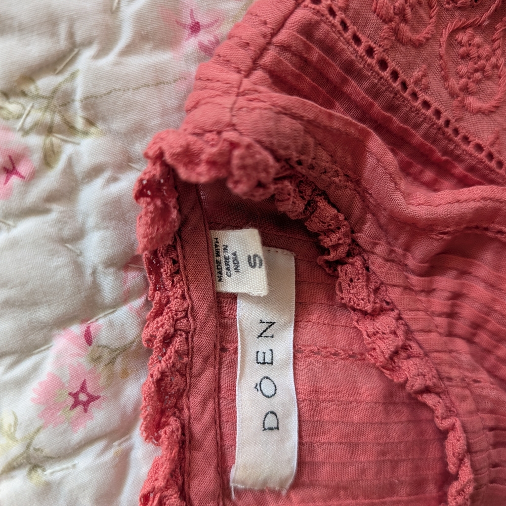 Doen Puff Sleeve Smock Dress in Coral Pink - Picture 6 of 7